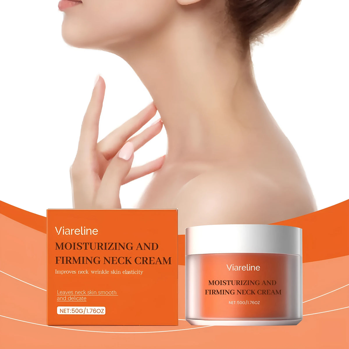 50g moisturising neck cream in compact packaging for daily contour hydration