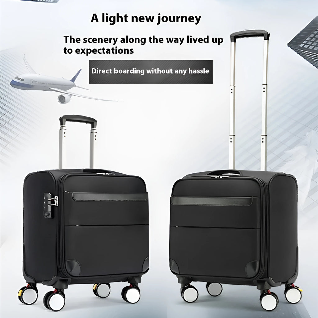 Black 18 inch Oxford cloth business suitcase with retractable handle and universal wheels