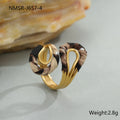 Stainless steel open mouth ring with leopard print geometric shapes in multiple colour options