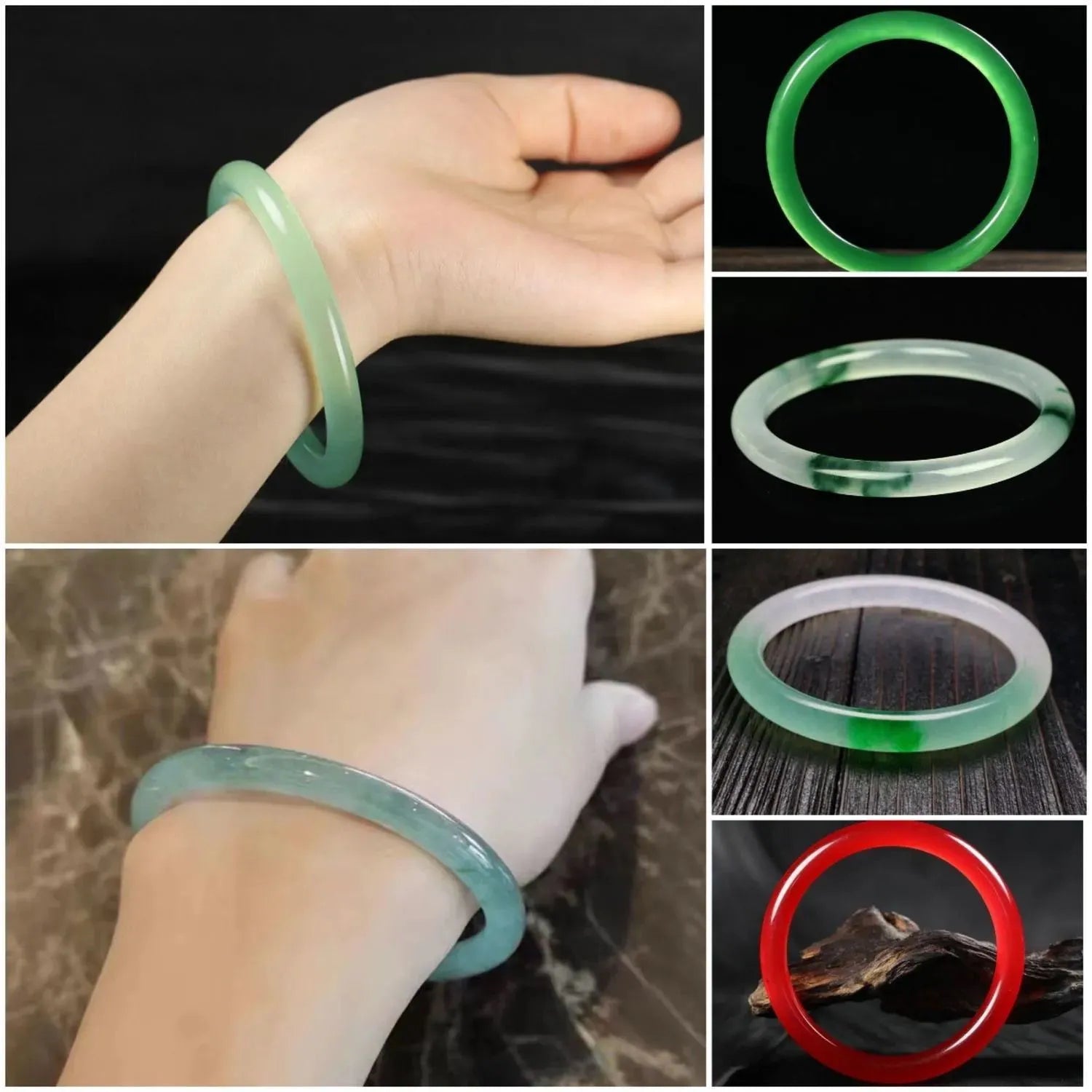 Jade bracelet with floating flower design in ice-like emerald tones and auspicious patterns