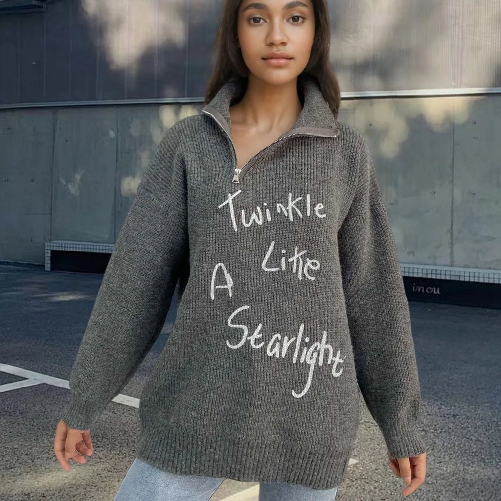 Women's alpaca fleece sweater with oblique zipper on retro turtleneck in light khaki colour