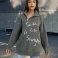 Women's alpaca fleece sweater with oblique zipper on retro turtleneck in light khaki colour
