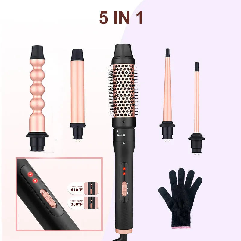 Three-barrel water wave hair curler with wired power cord and interchangeable styling tubes