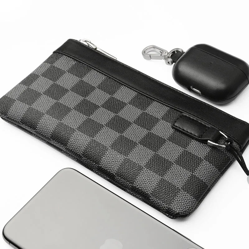 Black men's leather clutch wallet made from first layer cowhide measuring 20x10cm