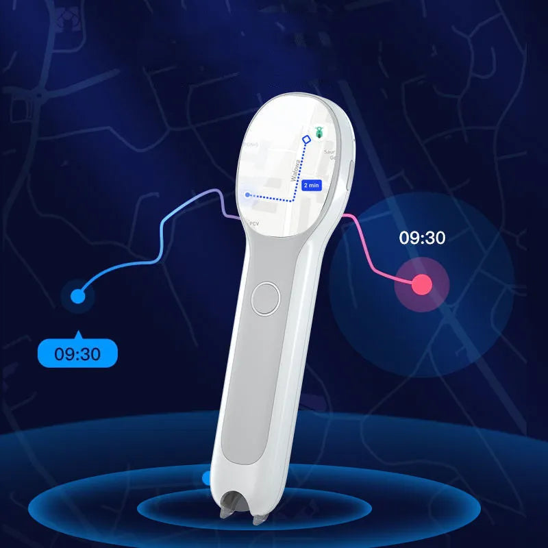 White Universal Reading Pen Basic Edition on a table with a USB cable and an open book.