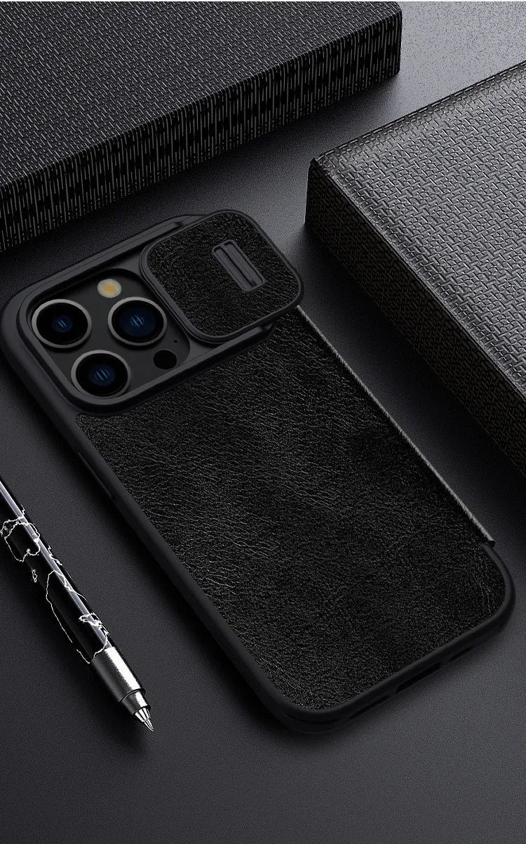 Imitation leather flip phone case for iPhone 14 Pro Max in black