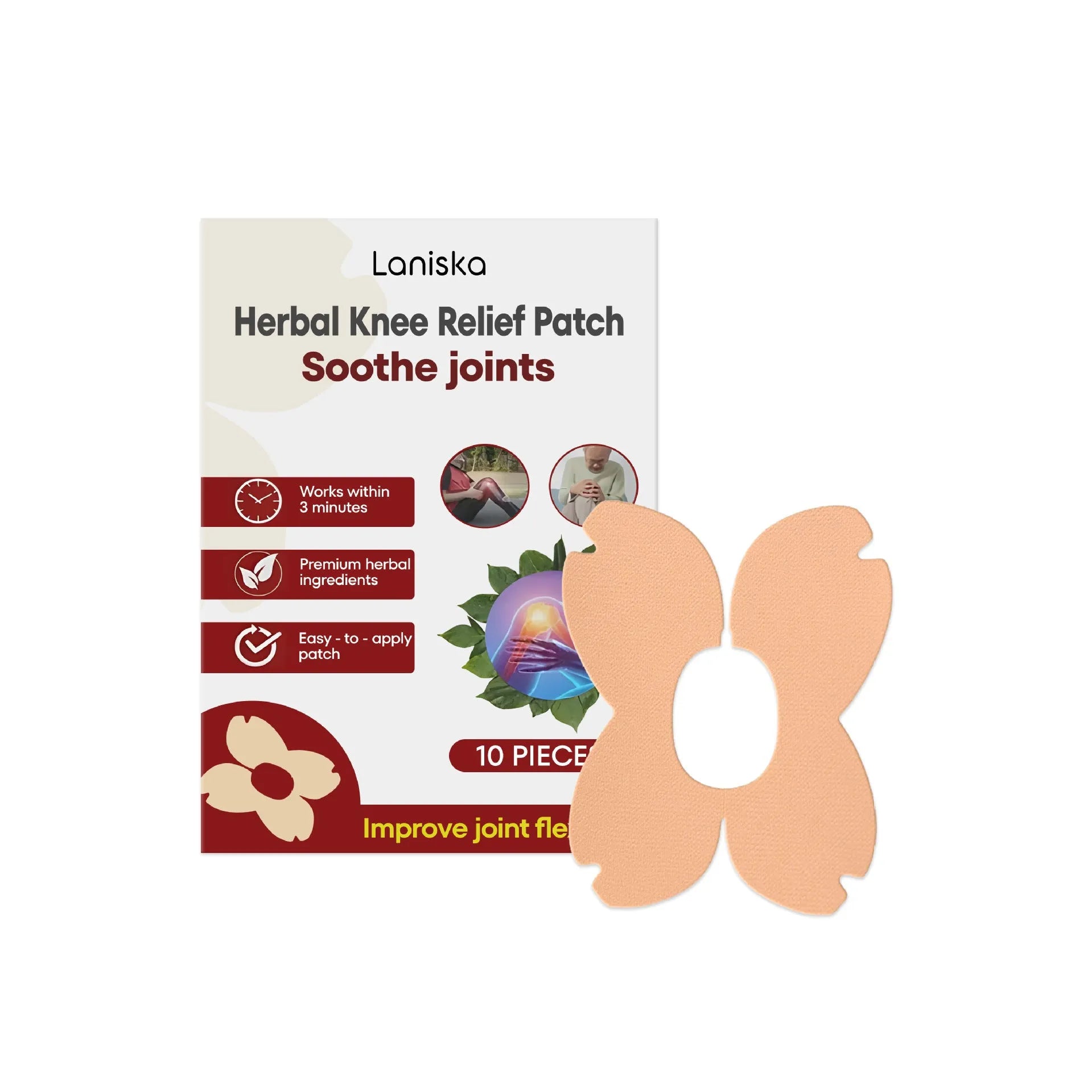 LANISKA box of 10 herbal joint care adhesive patches featuring moxa leaf and menthol