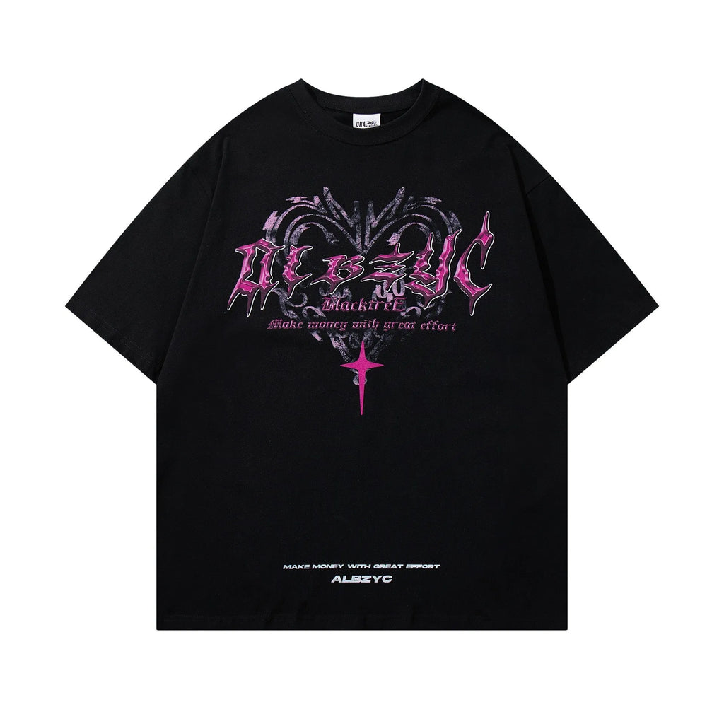 Men's loose fit short sleeve cotton t-shirt in black on a white background