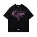 Men's loose fit short sleeve cotton t-shirt in black on a white background