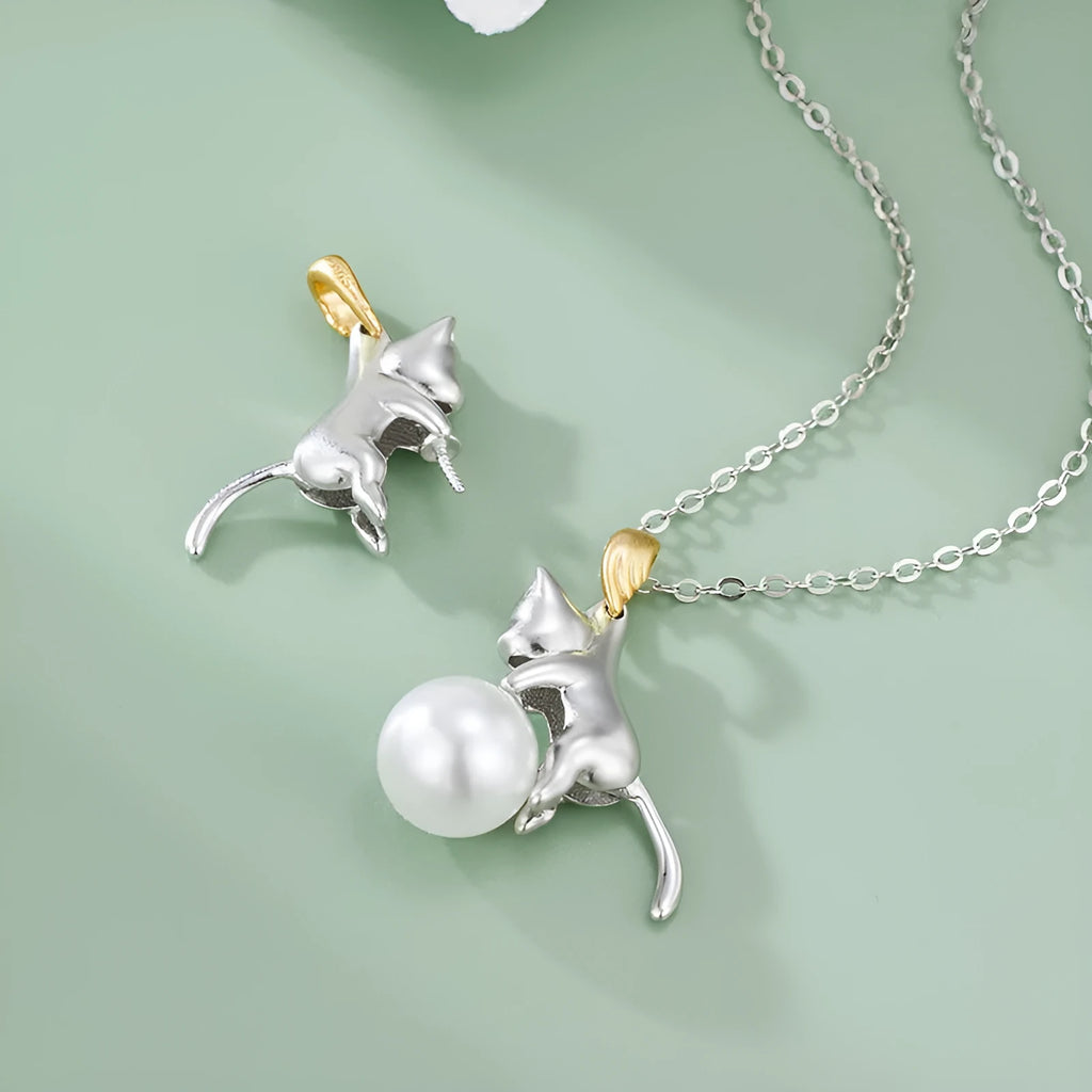 925 sterling silver clavicle chain with electroplated cat pendant in D3247 colour