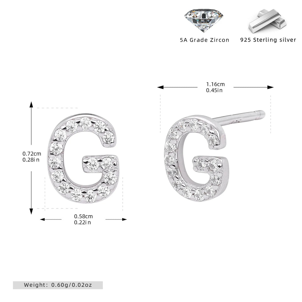 Pair of 925 silver English letter ear studs with electroplated gold or platinum colour finish for women