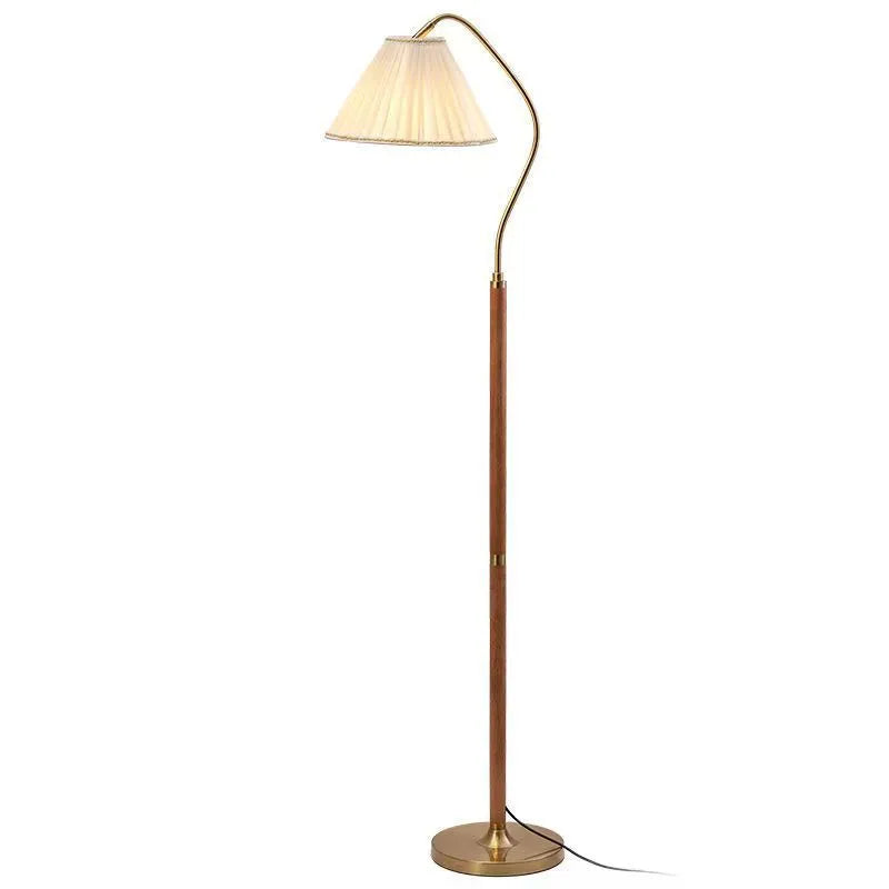 Walnut solid wood floor lamp with fabric shade, Nordic style, remote control, 220V, sofa side vertical lamp