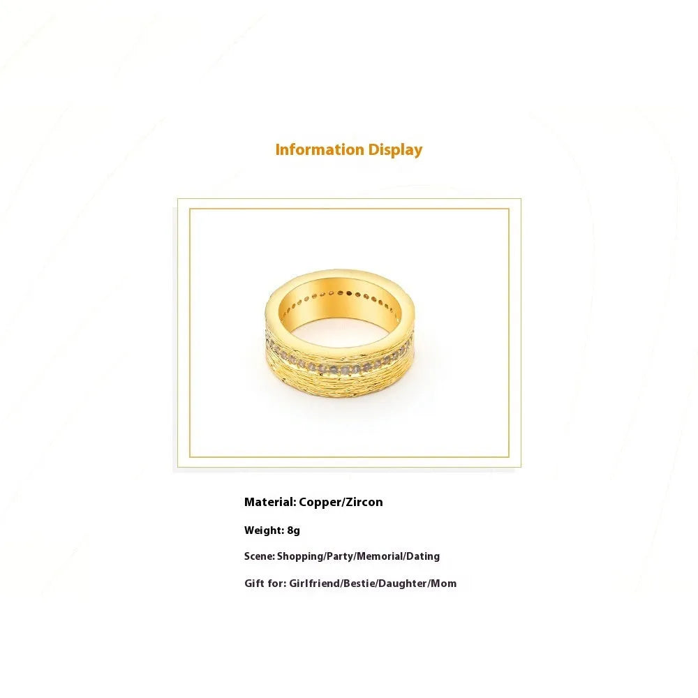 Gold-colour geometric zircon ring for women in sizes 6, 7, and 8