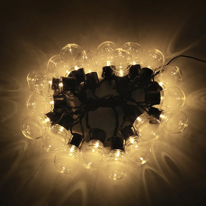 10 metre solar tent decorative lighting with 40 lamps on black wire for outdoor festivals