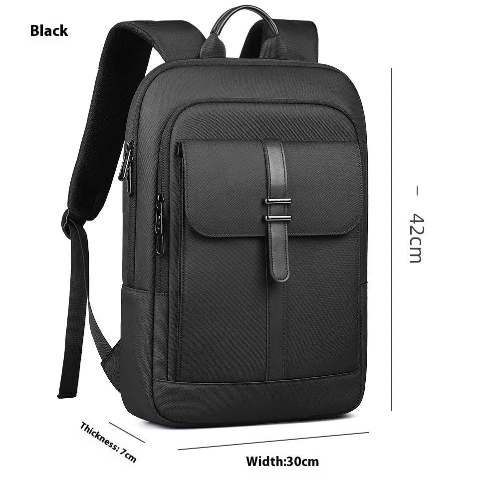 Black Oxford cloth backpack with sewing line detailing for business and urban use