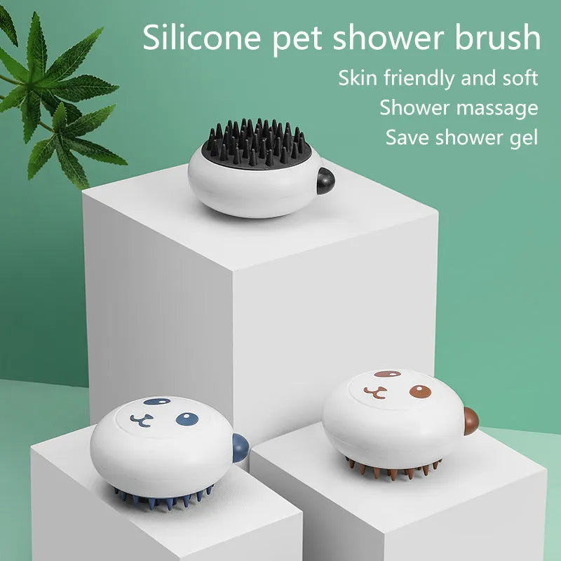 Panda shaped silicone pet shower brush with soft bristles for cats and dogs