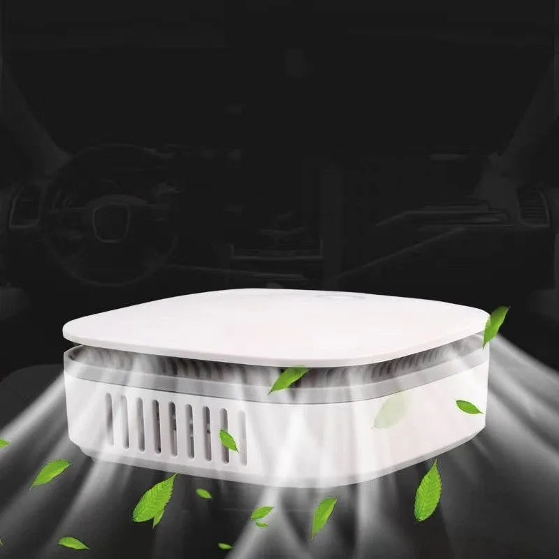 White USB car air purifier with button control for vehicle odour removal