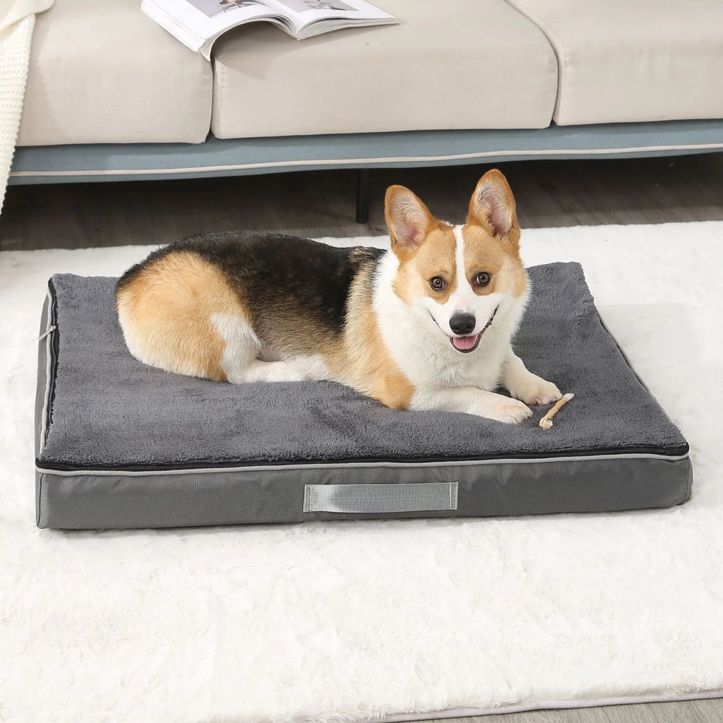 Removable washable sponge dog mat in brown colour on a wooden floor