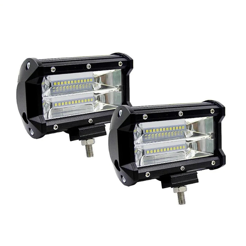 Black 5-inch LED off-road work light with die-cast aluminium housing and bracket mount.