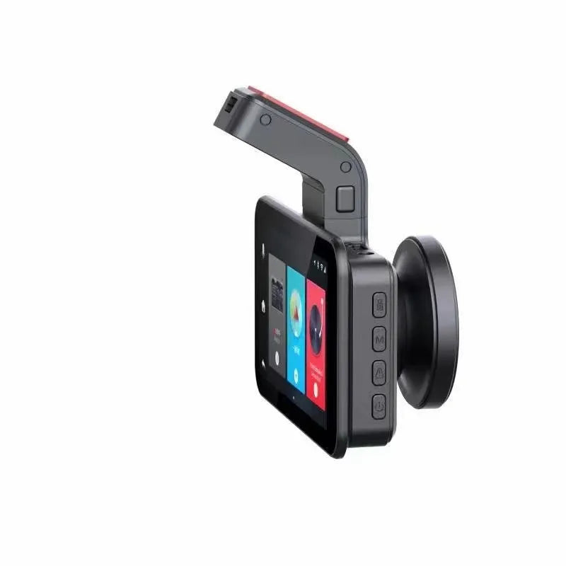 3-inch HD car dashboard camera DVR unit with separate rear camera and step-down cable for installation.