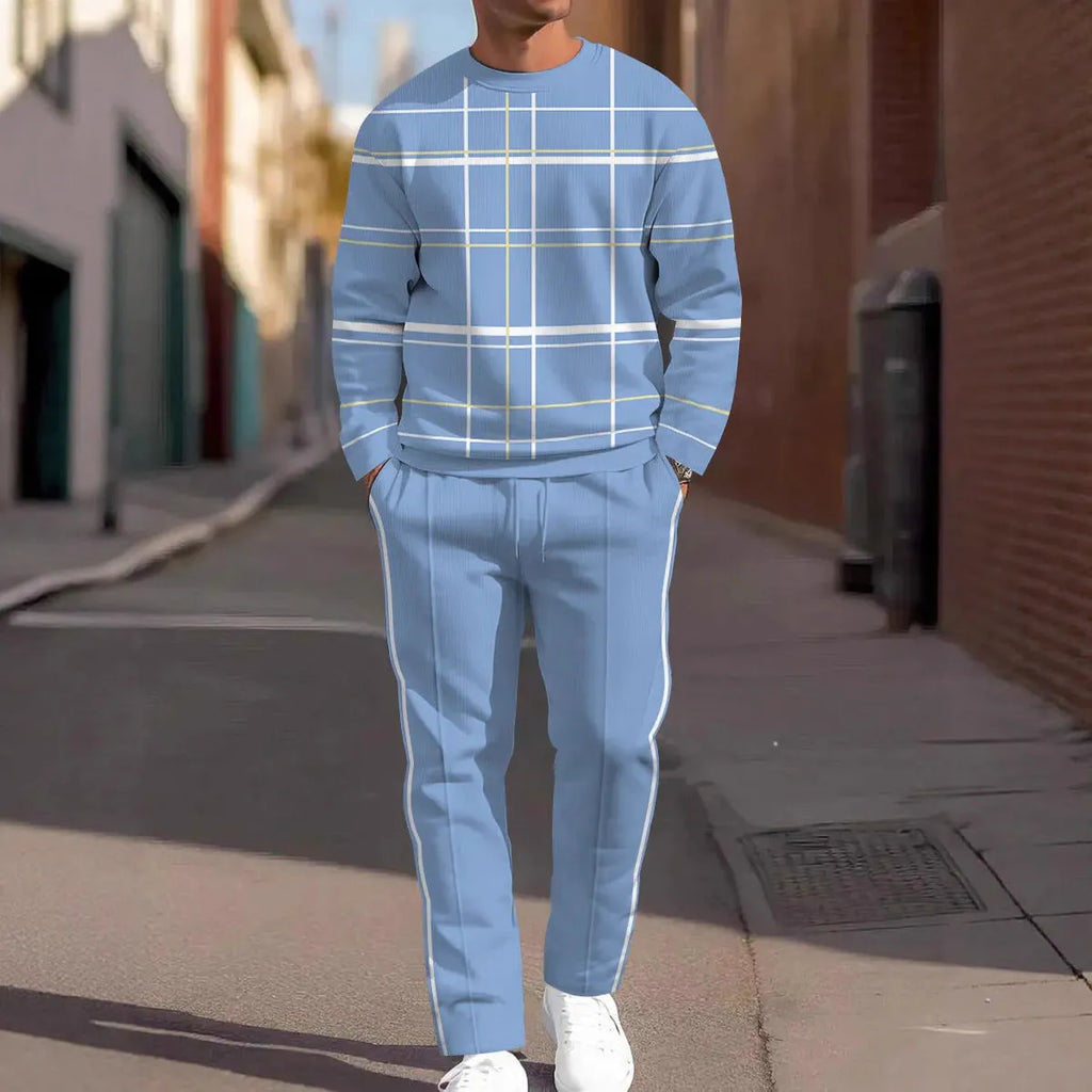 Men's 3D digital print sweatshirt and sweatpants set, long sleeve round neck, sizes S to 6XL
