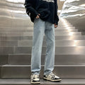 Men's retro straight leg jeans in cotton blend black colour showing full length straight cut silhouette