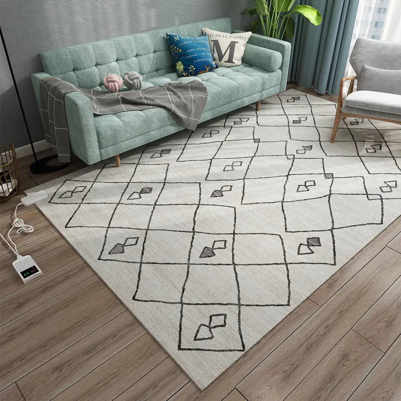 Flocked graphene electric heating carpet with suede surface in Morocco-01 colour on a wooden floor