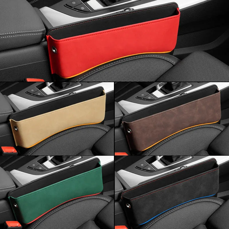 Leather car seat storage organiser box in a choice of five suede-effect colours.