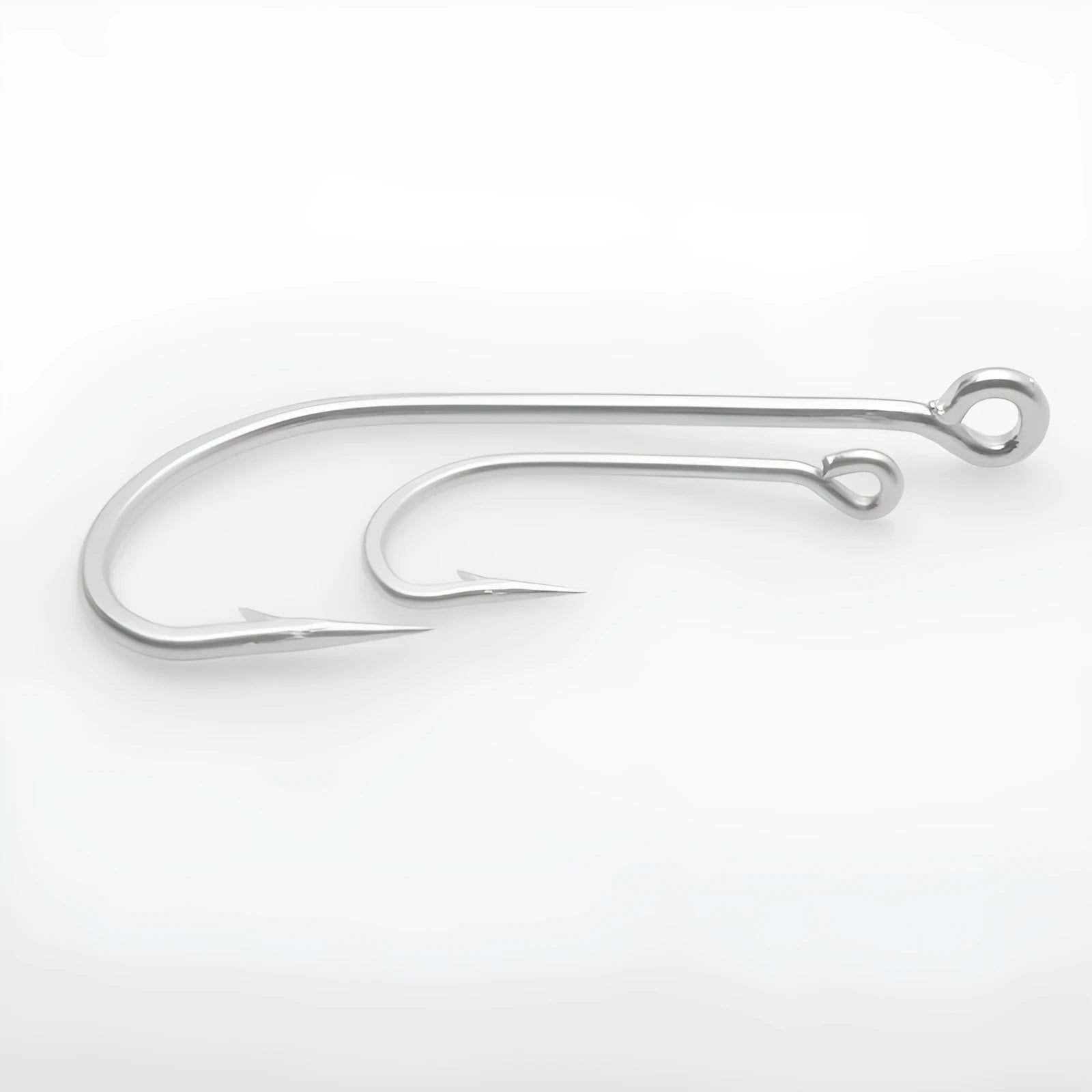 Set of stainless steel alloy sea fishing hooks showing multiple hook style specifications for ocean boat fishing
