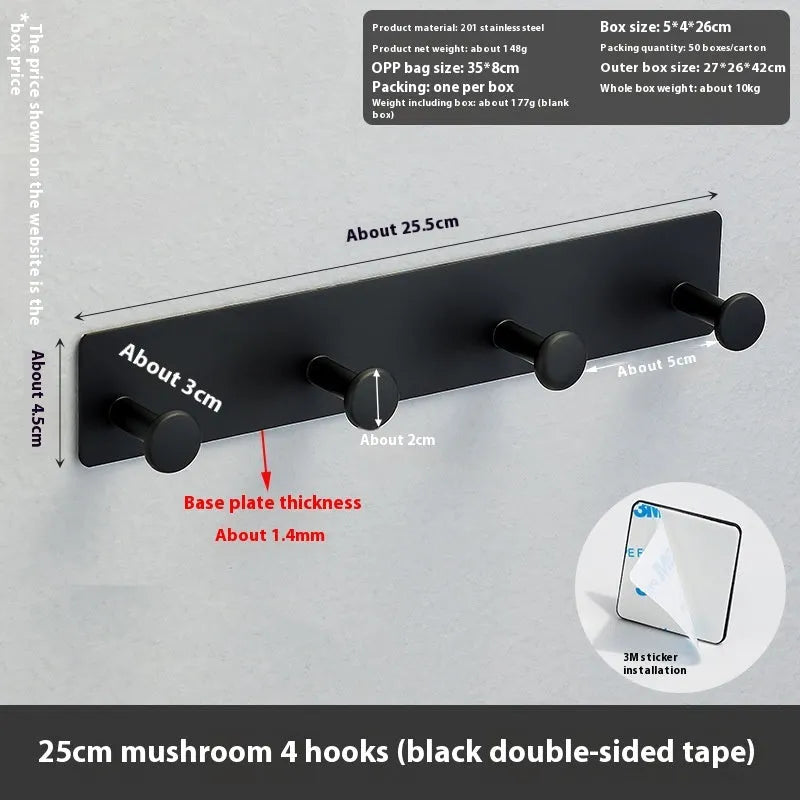 Iron punch-free clothes hook with double-sided tape for shower door in black or white