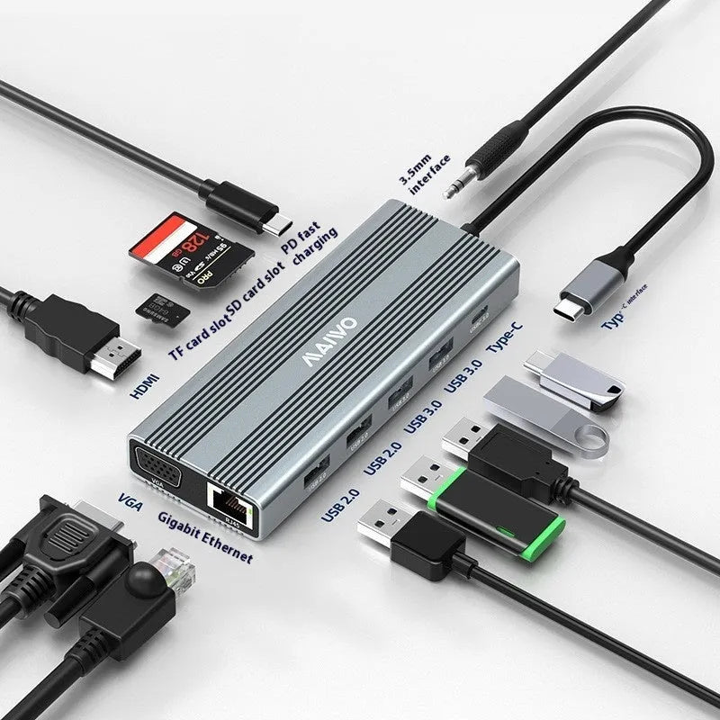 Steam Deck six-in-one docking station with HDMI, USB 3.0, and Ethernet ports in aluminum shell
