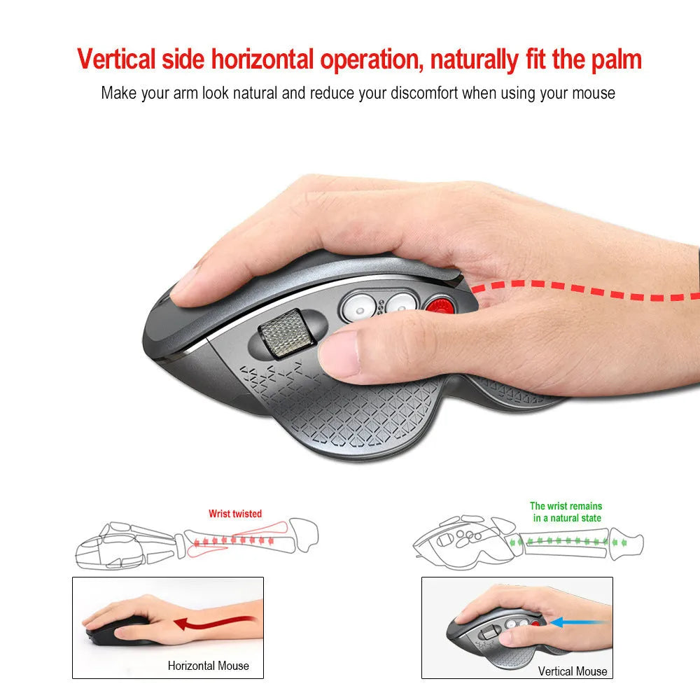 T32 Wireless Vertical Mouse in black or silver matte with aluminium side roller and USB receiver.