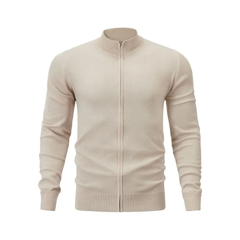 Casual zip-front sports sweater with stand collar in cotton fabric, loose fit, multiple colour options
