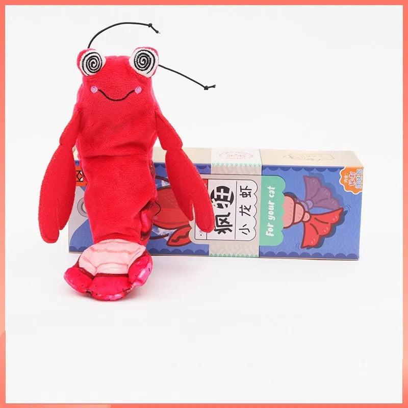 Plush electric automatic cat toy with intelligent start-stop, 24x19x6cm, in Shrimp or Lobster design
