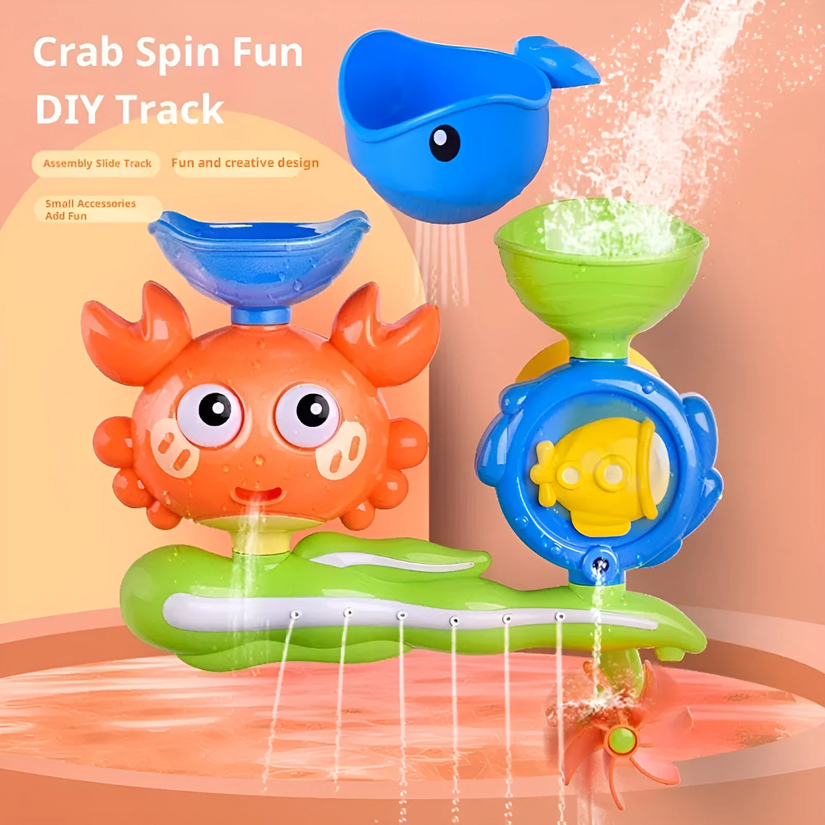 Children's crab turntable water cup bath toy in red or yellow, plastic, 275g colour box, for infants 0-2 years.