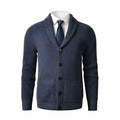 Men's wool knitted cardigan with V-neck, button front, and pockets in solid colour - front view