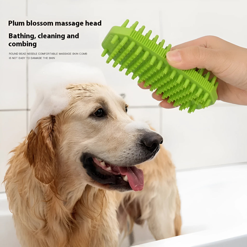 TPR pet bath massage comb for dogs in black – wet and dry hair removal brush with compact 7x2.9x12.1cm size