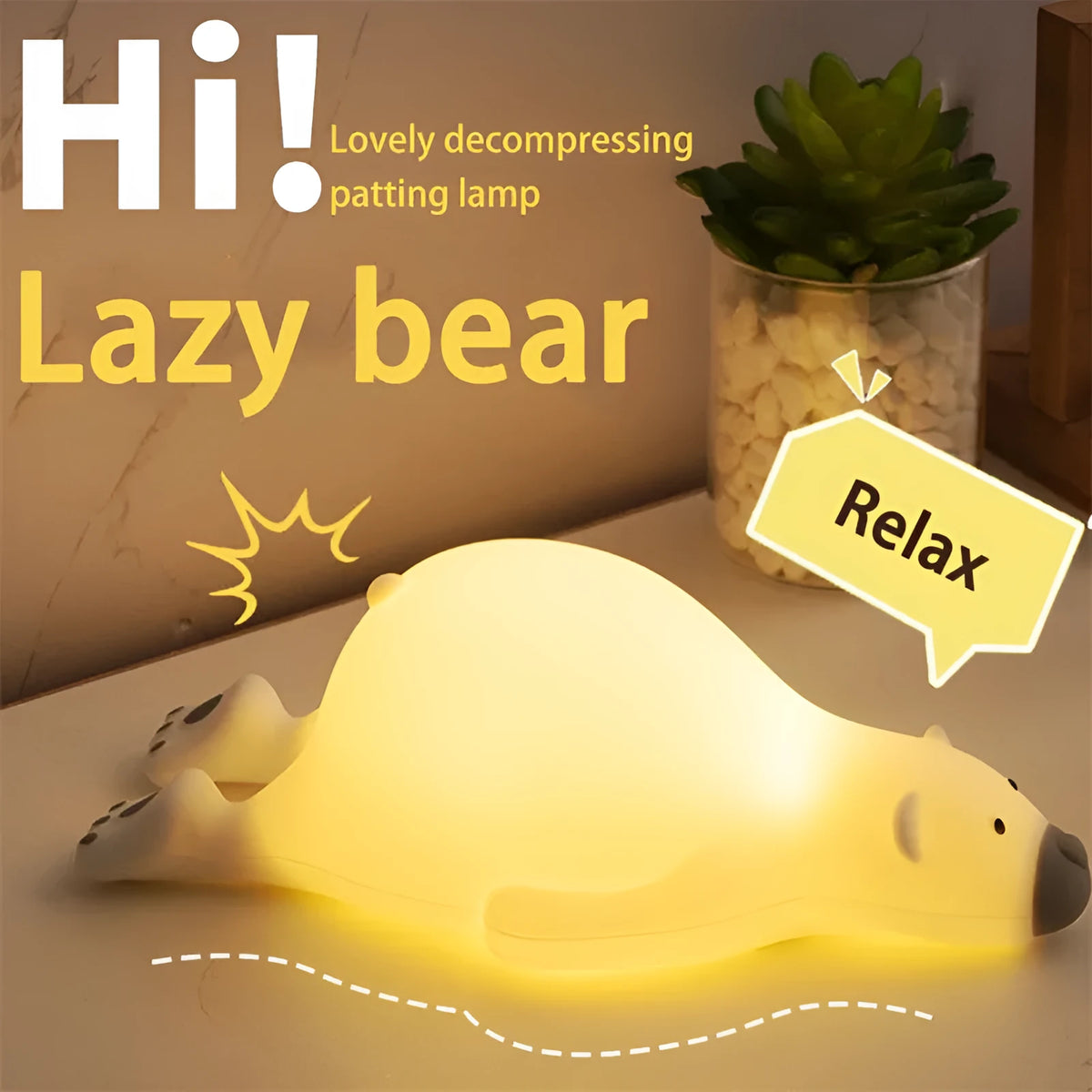Cute bear silicone night light, 21cm wide, with three brightness levels and USB rechargeable battery, for kids bedroom