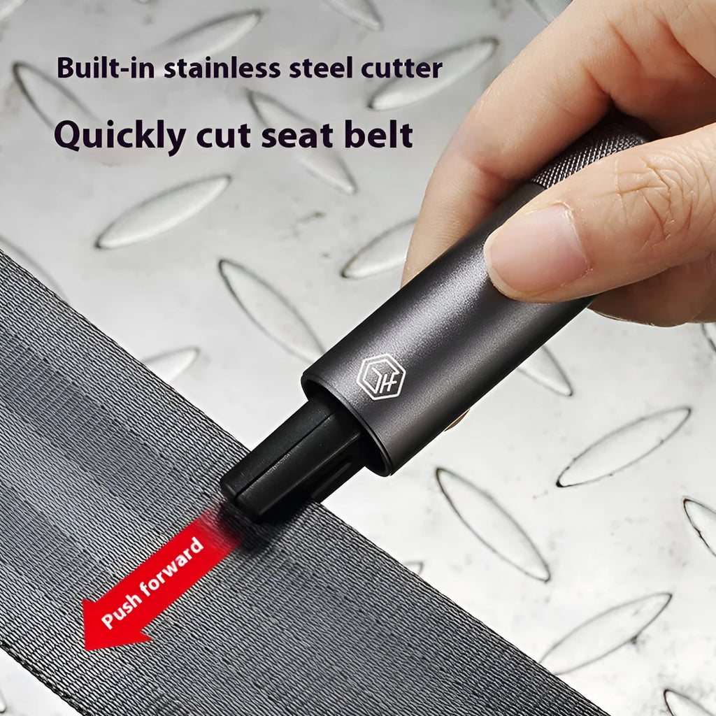 Gun grey aluminium alloy car safety hammer with seatbelt cutter, 87mm long