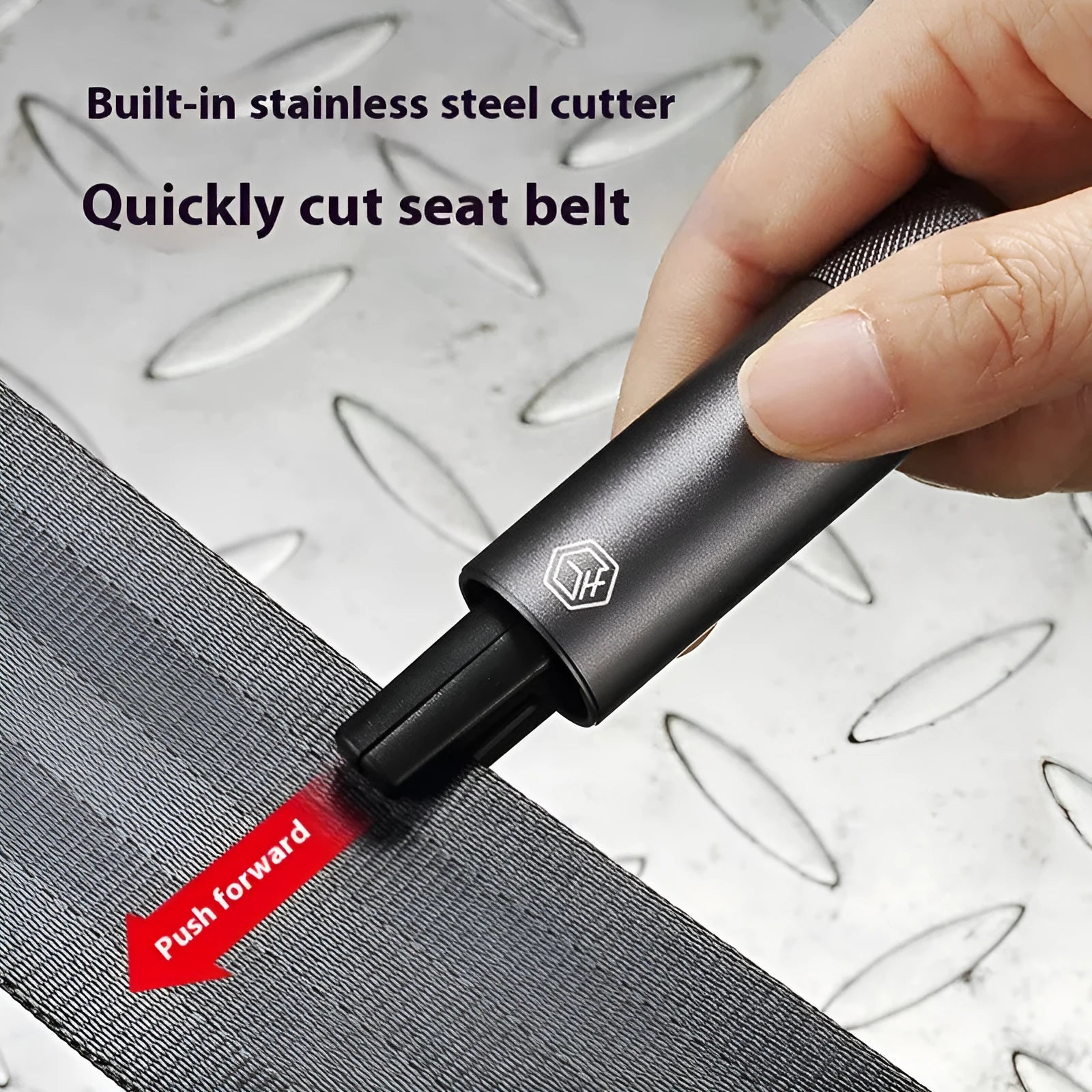 Gun grey aluminium alloy car safety hammer with seatbelt cutter, 87mm long