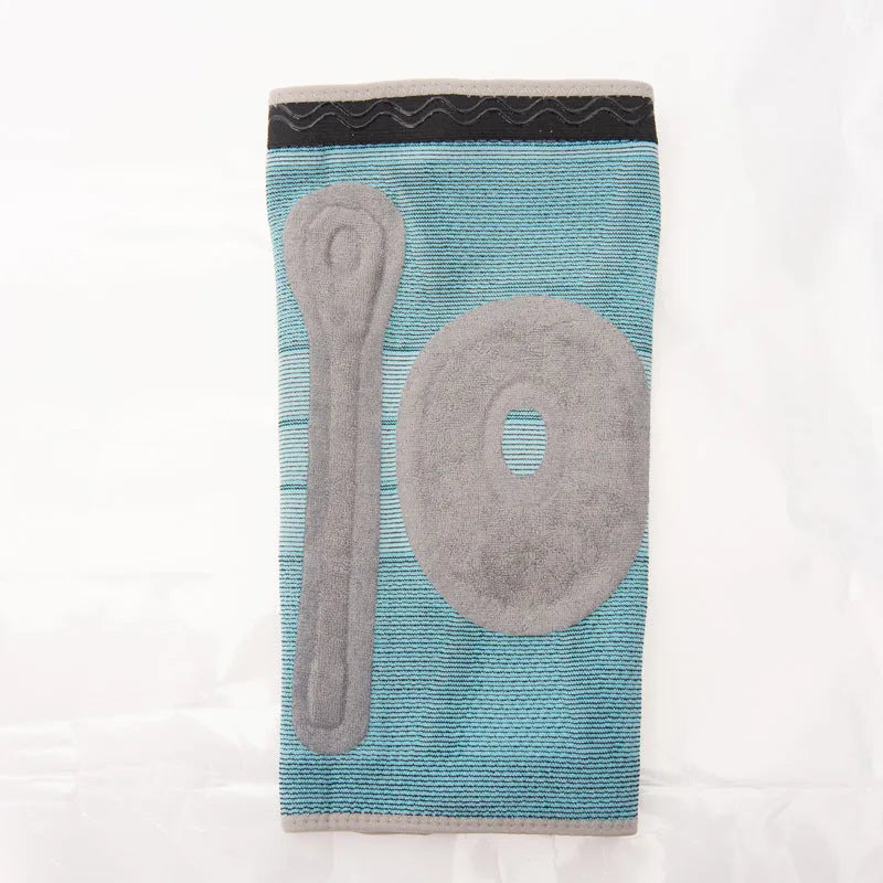 Sky blue elastic fibre knee pads with silicone lining for sports.