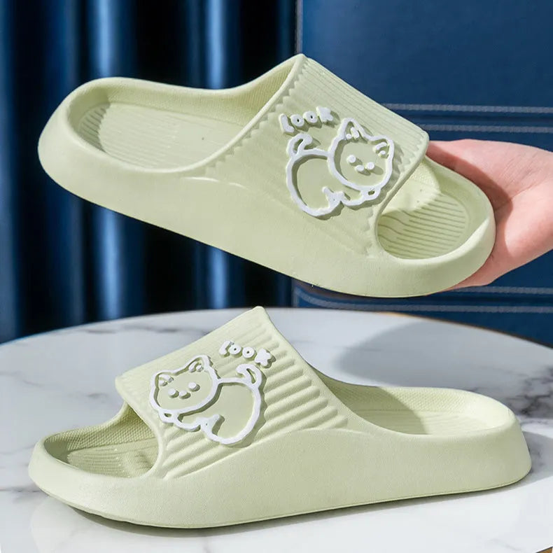 Women's cat design platform slippers with thick EVA sole in various colours
