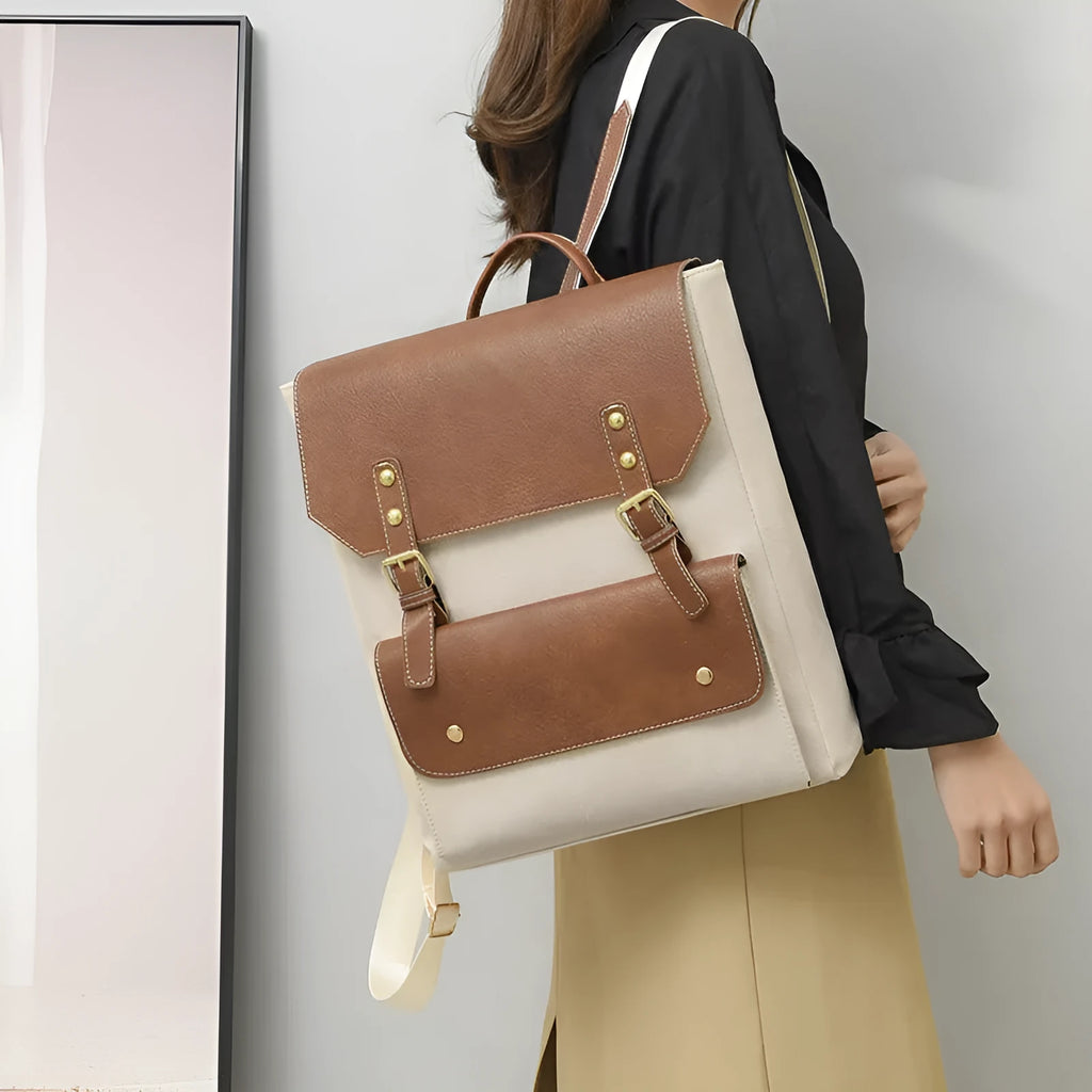Korean style retro simple backpack in soft PU material showing ventilation features