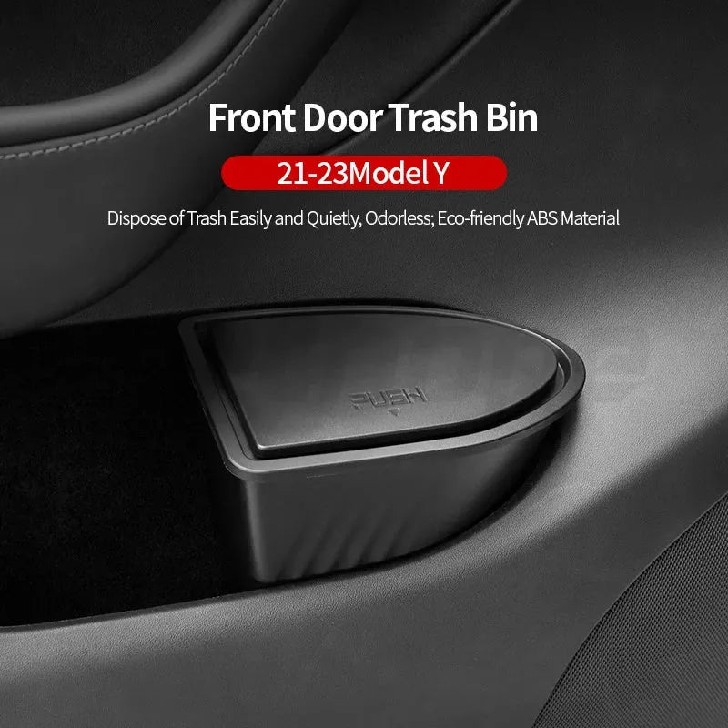 Black ABS car door trash cans for Tesla Model Y front door compartments