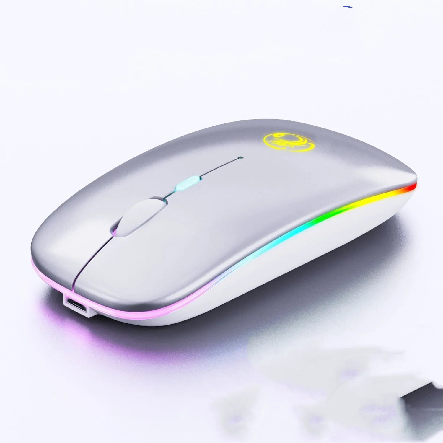 Black or white dual-mode wireless silent mouse with charging cable and adjustable DPI settings