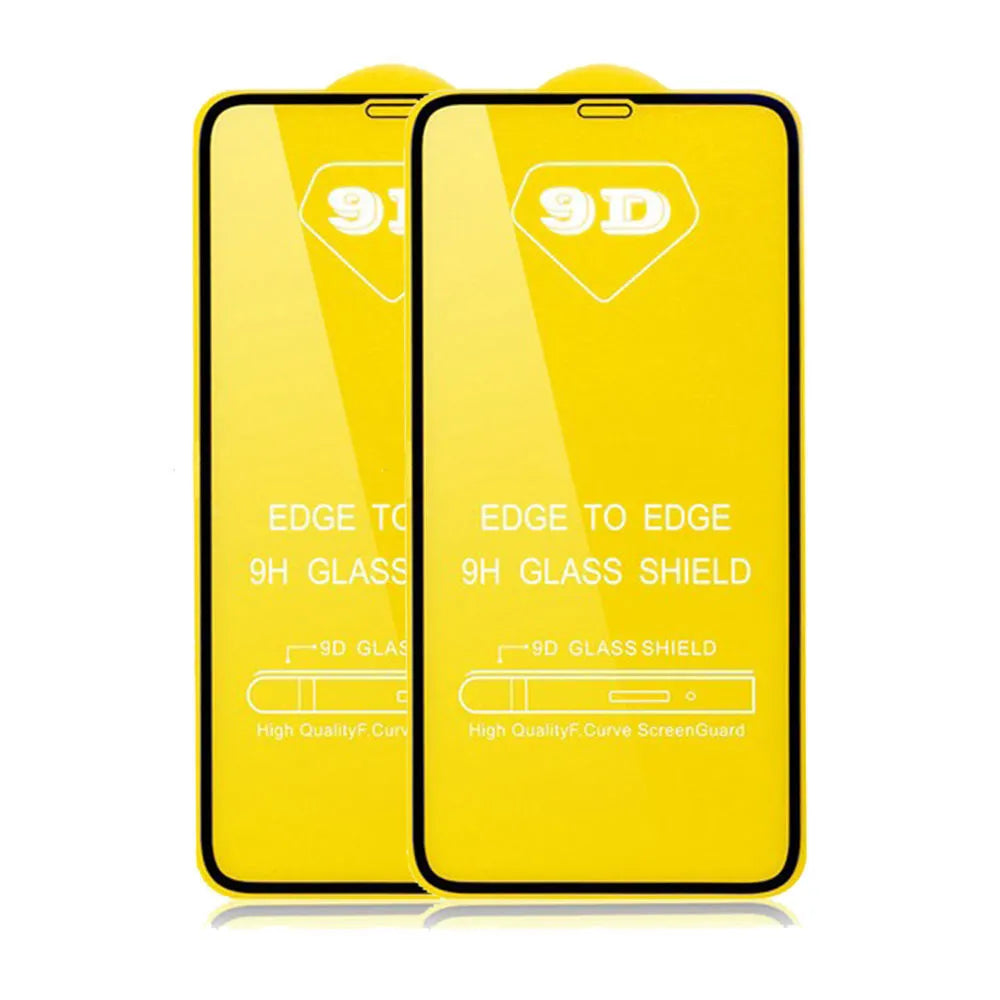 Black-bordered tempered glass screen protector for Xiaomi phones on a white background.