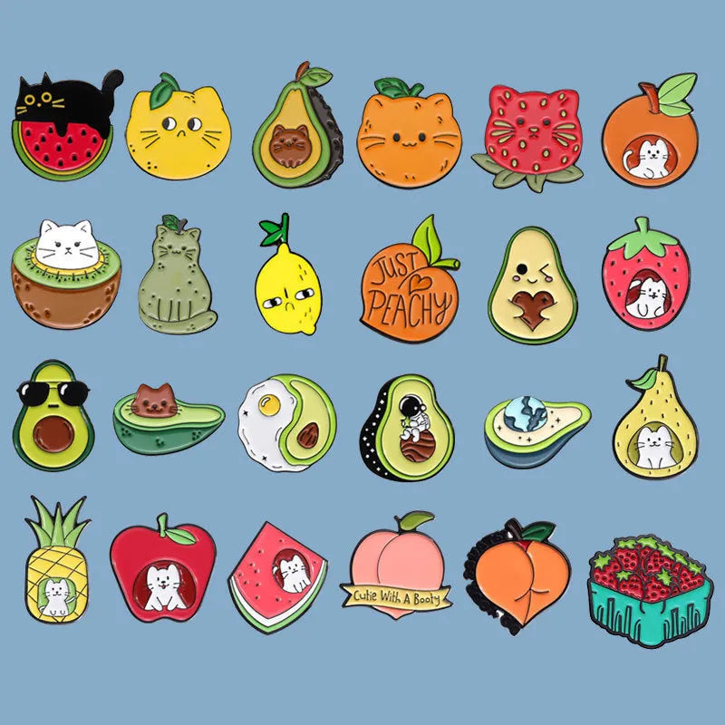 Colourful cartoon fruit metal brooch with European American style decorative design