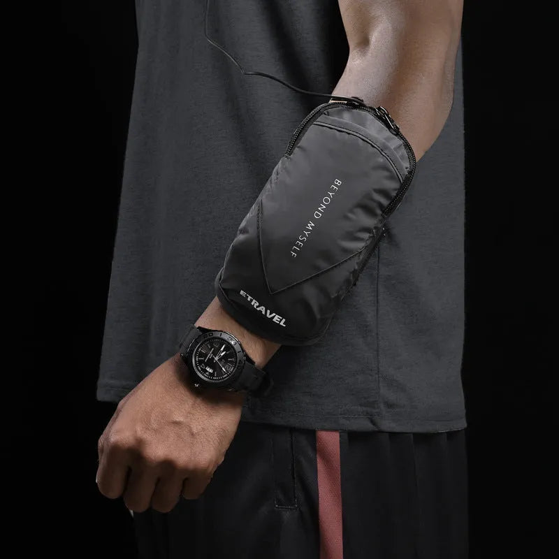 Lightweight running arm bag with reflective strips for night safety during outdoor sports