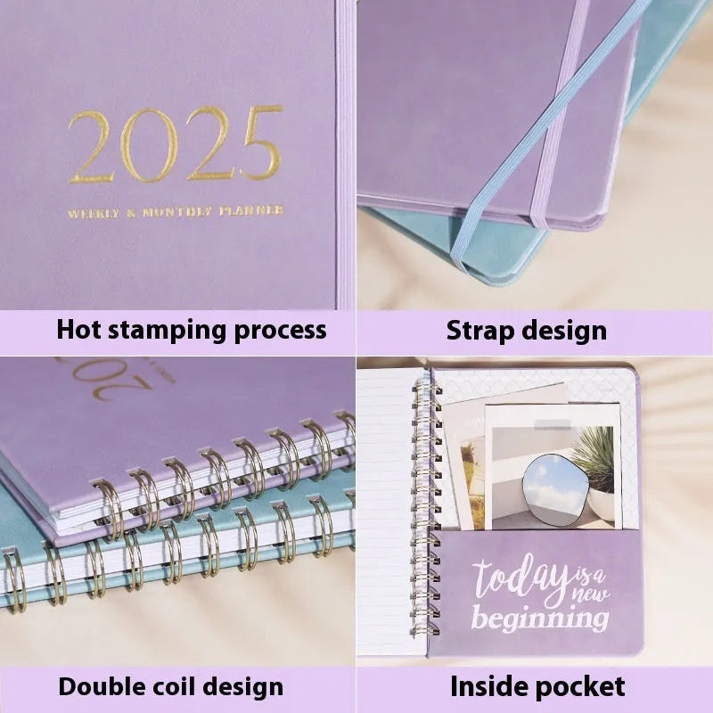 Leather portable metal coil notebook A5 with PU leather cover in multiple colour options