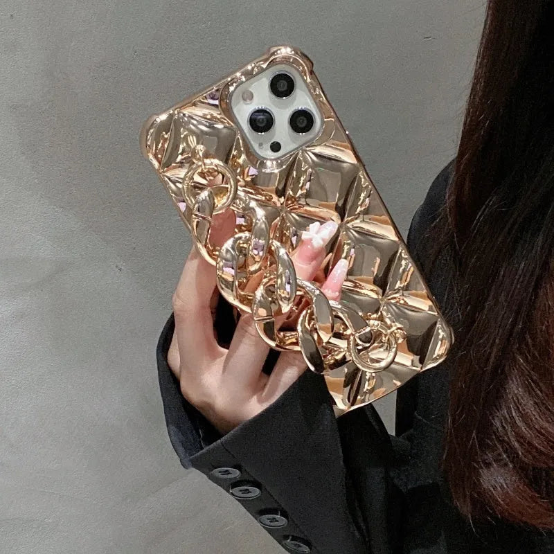 Gold chain fall proof TPU mobile phone case rear cover for iPhone models in gold colour